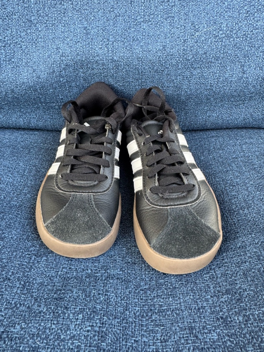 adidas Kids Black Sneakers with White Stripes and Gum Sole